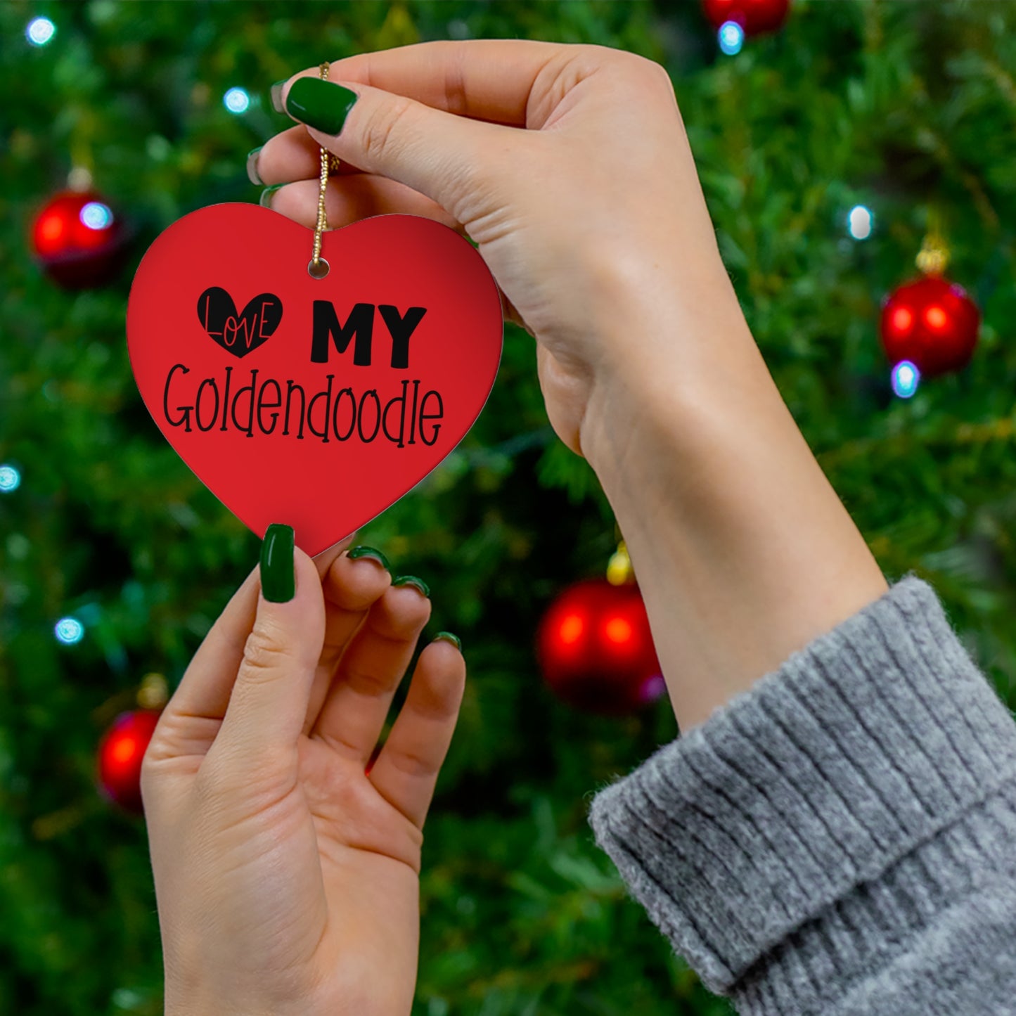 Love my Goldendoodle Ceramic Ornament, 4 Shapes