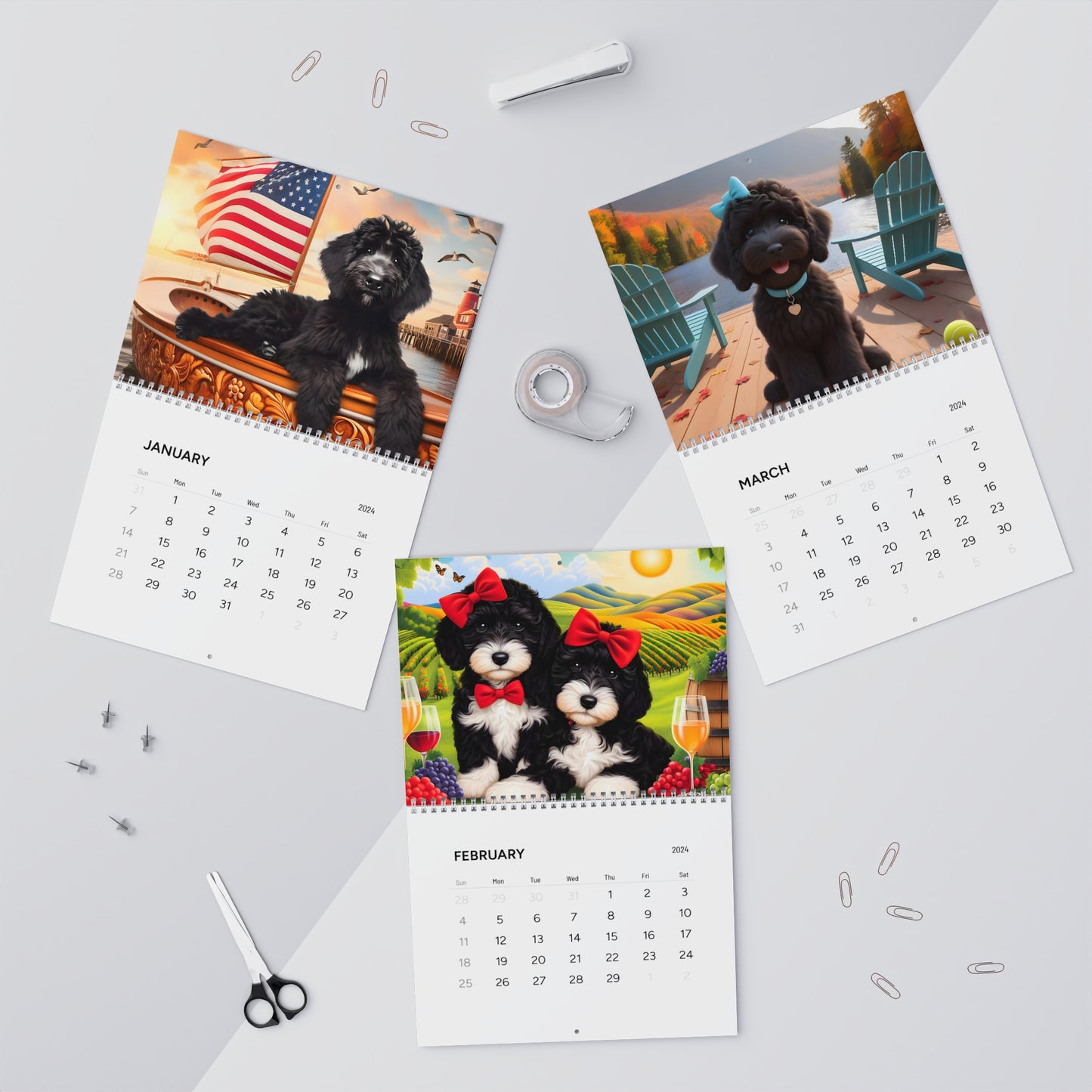 Black Doodles Wall Calendars (2024)