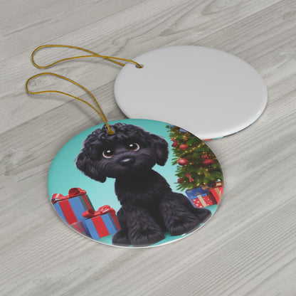 Christmas Black Doodle Cartoon Inspired Ceramic Ornament