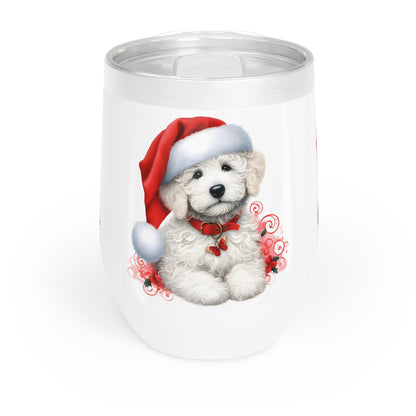 White Doodle Christmas Puppy - Chill Wine Tumbler