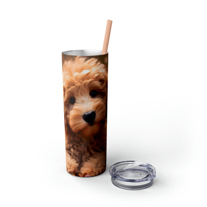 Fall Adorable Doodle Puppy Skinny Tumbler with Straw, 20oz