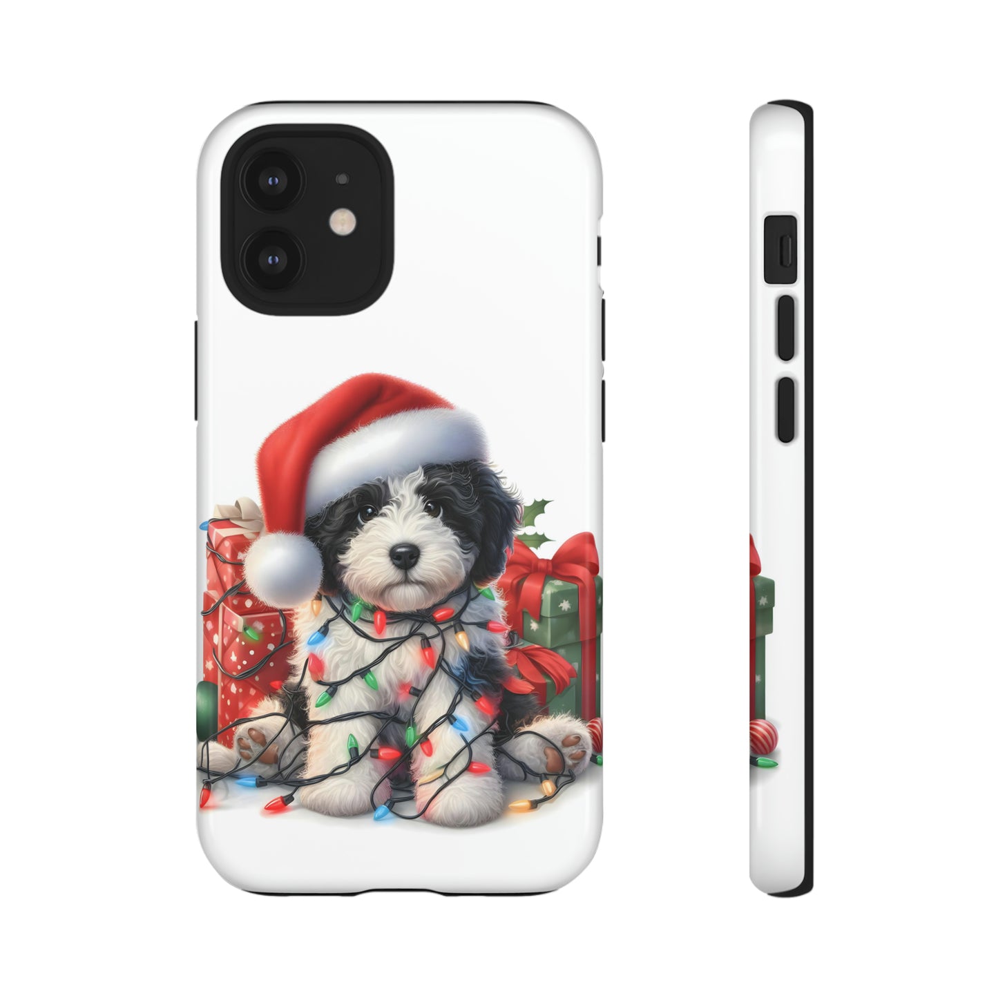 Black & White Doodle Christmas Puppy - Tough Cases for Apple iPhone, Samsung Galaxy, & Google Pixel