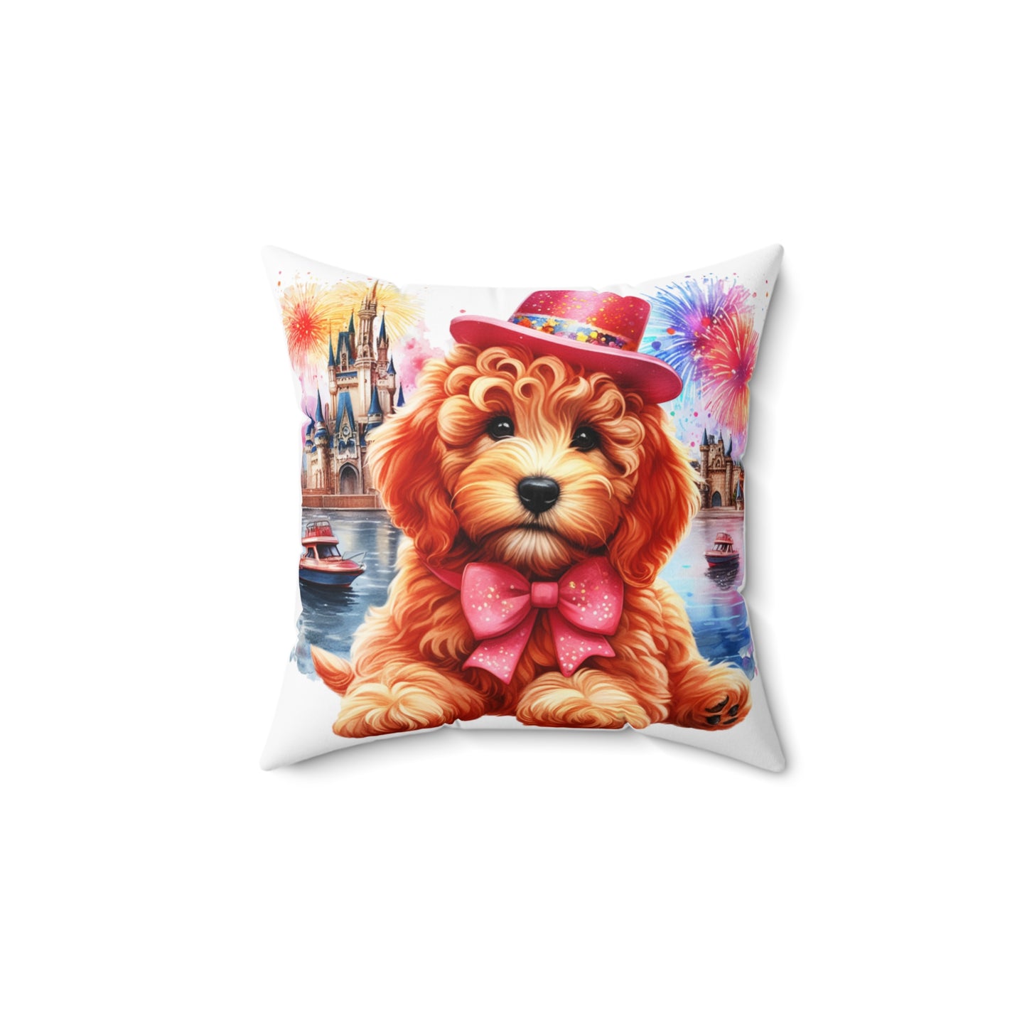 Apricot Doodle Fireworks Celebration - Spun Polyester Square Pillow