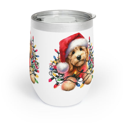 Christmas Doodle Puppy w/Lights Chill Wine Tumbler