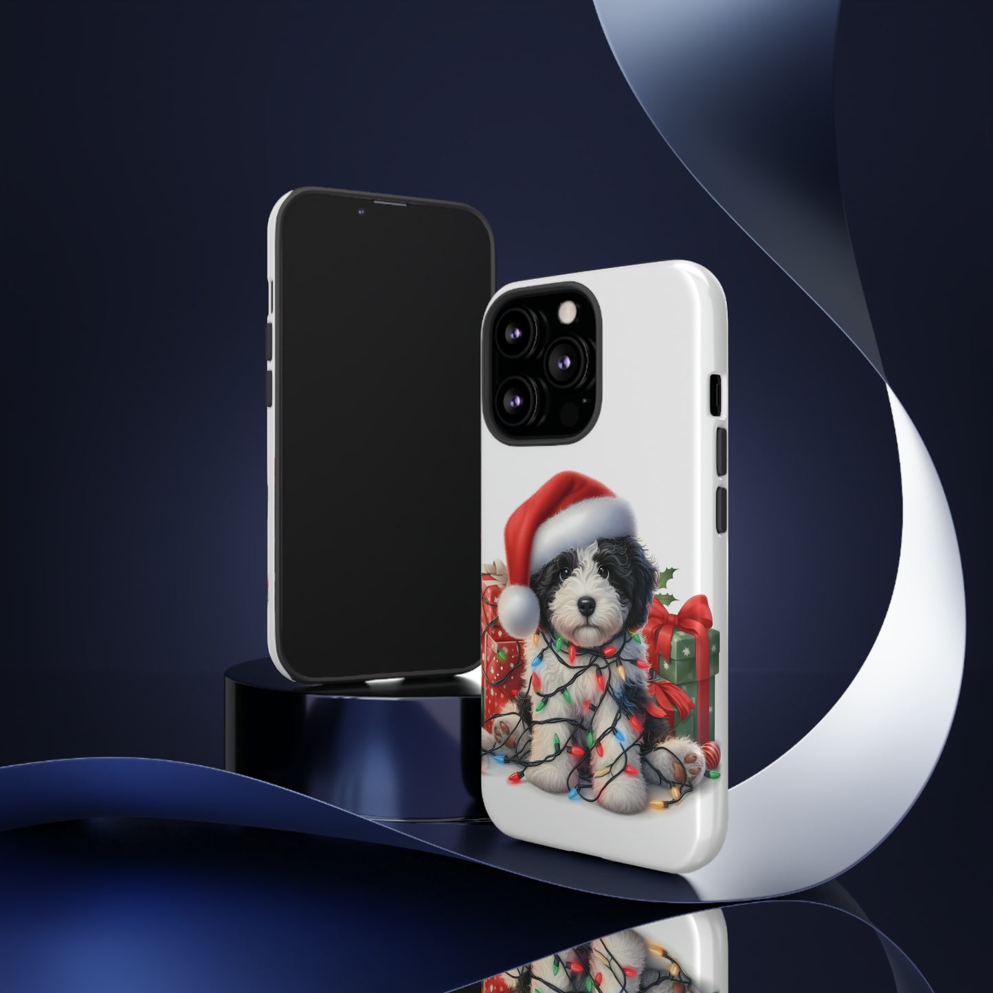 Black & White Doodle Christmas Puppy - Tough Cases for Apple iPhone, Samsung Galaxy, & Google Pixel