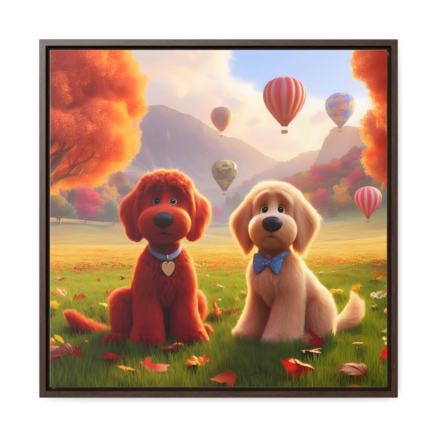 Doodles w/Hot Air Balloons Cartoon Inspired - Wooden Gallery Canvas Picture - Square Frame - Nice!