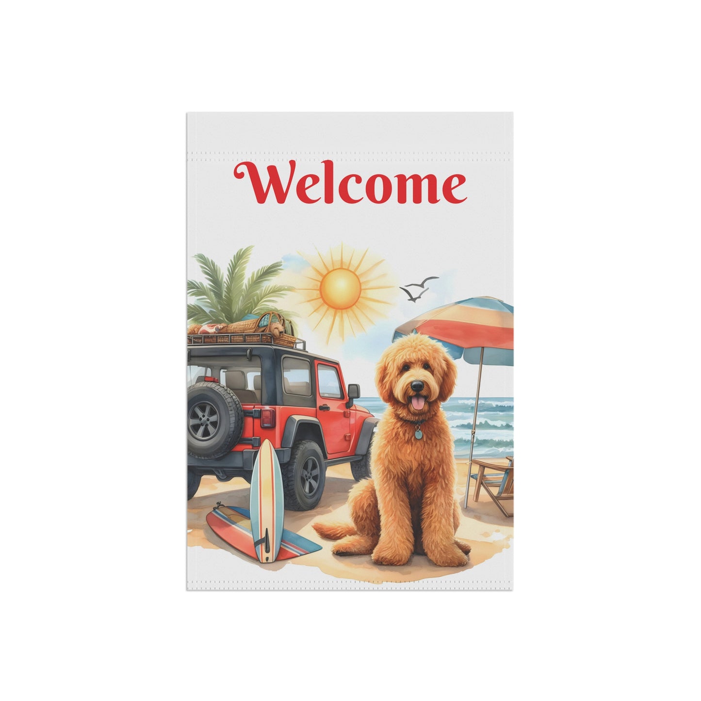 Jeep Beach Doodle Garden Flag & House Banner