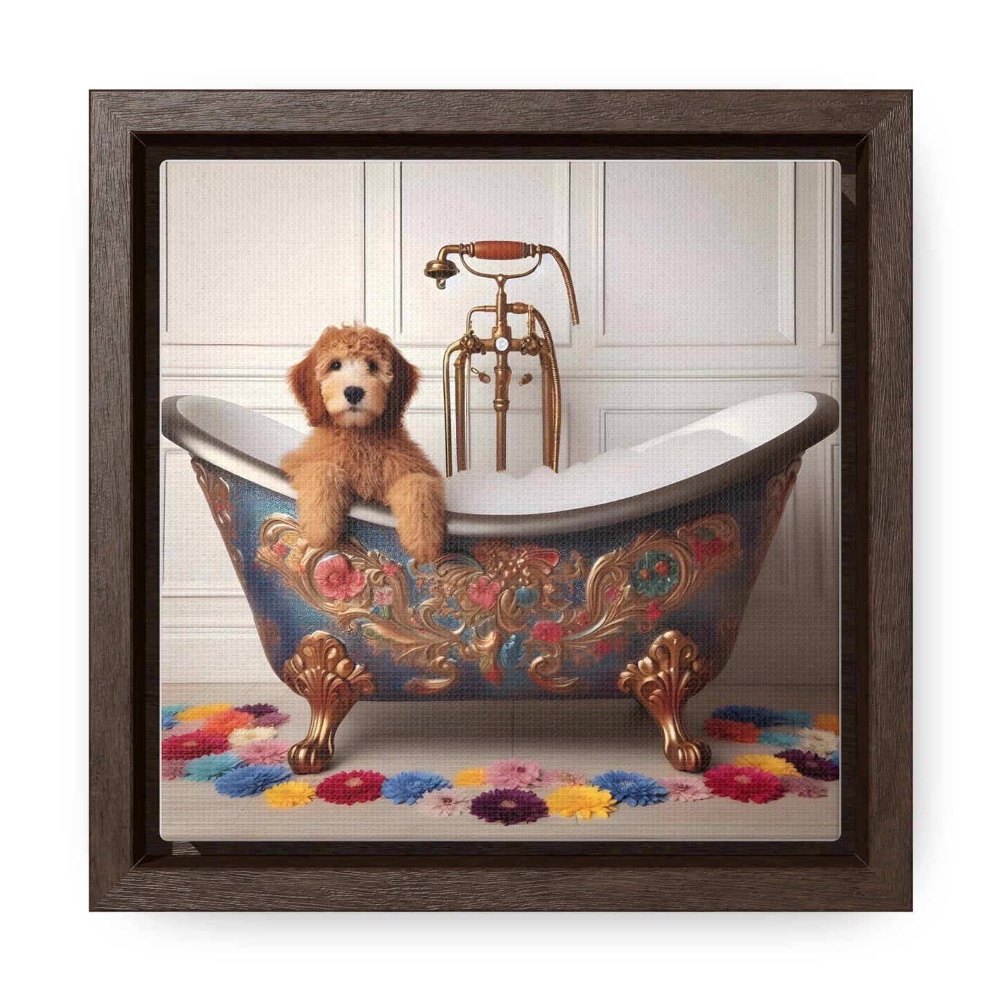 Apricot Doodle Puppy Gallery Canvas Picture - Wooden Square Frame - Nice!