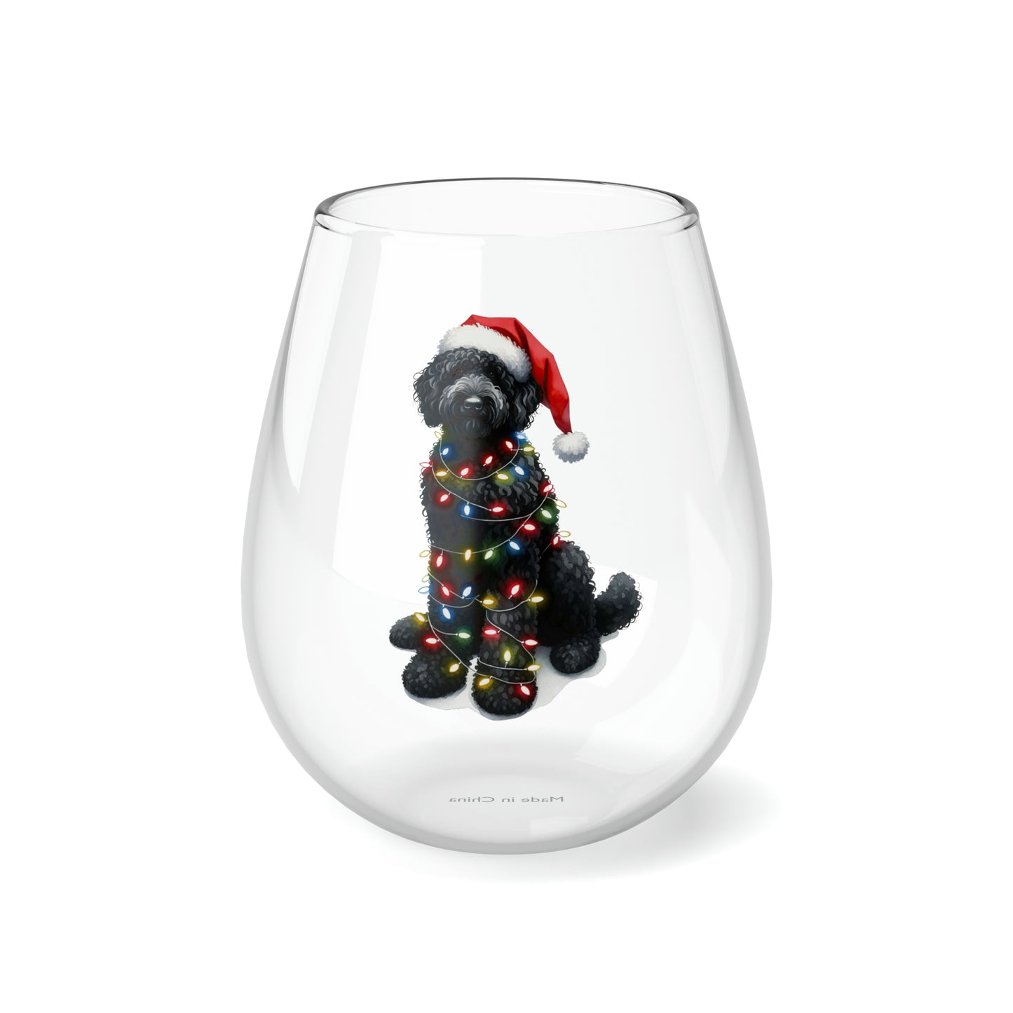 Black Doodle w/Lights Stemless Wine Glass, 11.75oz