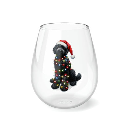 Black Doodle w/Lights Stemless Wine Glass, 11.75oz