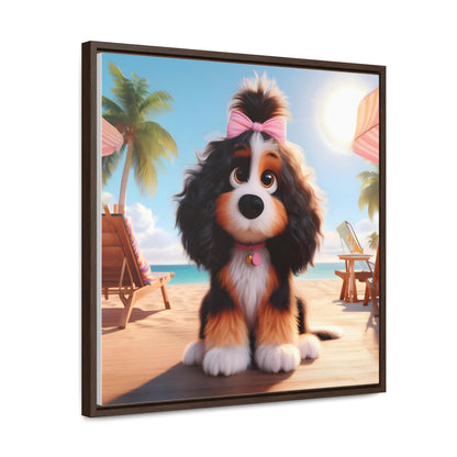 Bernedoodle Puppy, Cartoon Inspired - Wooden Gallery Canvas Picture - Square Frame - Nice!