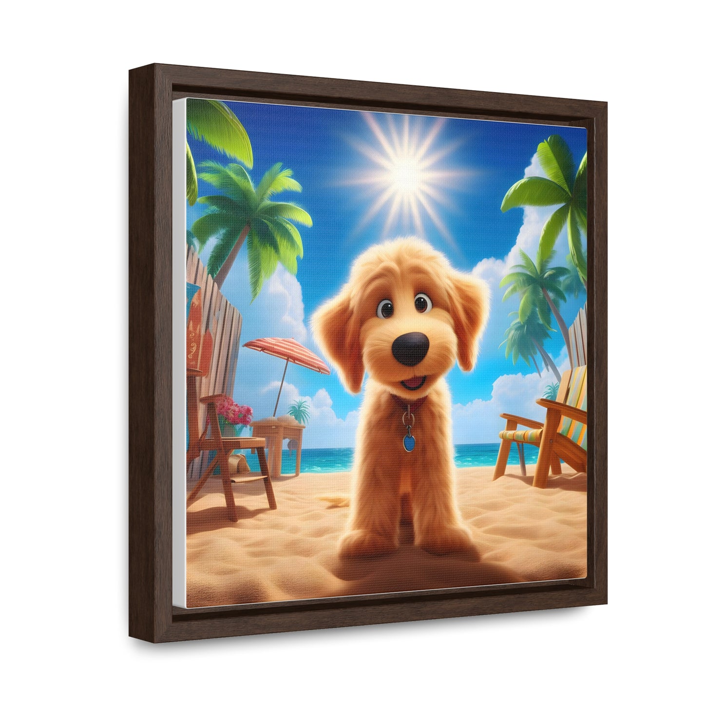 Doodle on Beach Cartoon Inspired - Wooden Gallery Canvas Picture - Square Frame - Nice!