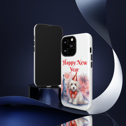 White Doodle Happy New Year - Tough Cases - Apple iPhone, Samsung Galaxy, and Google Pixel