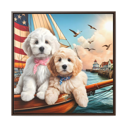 Doodles on Sailboat w/Sunset - Wooden Gallery Canvas Picture - Square Frame - Nice!