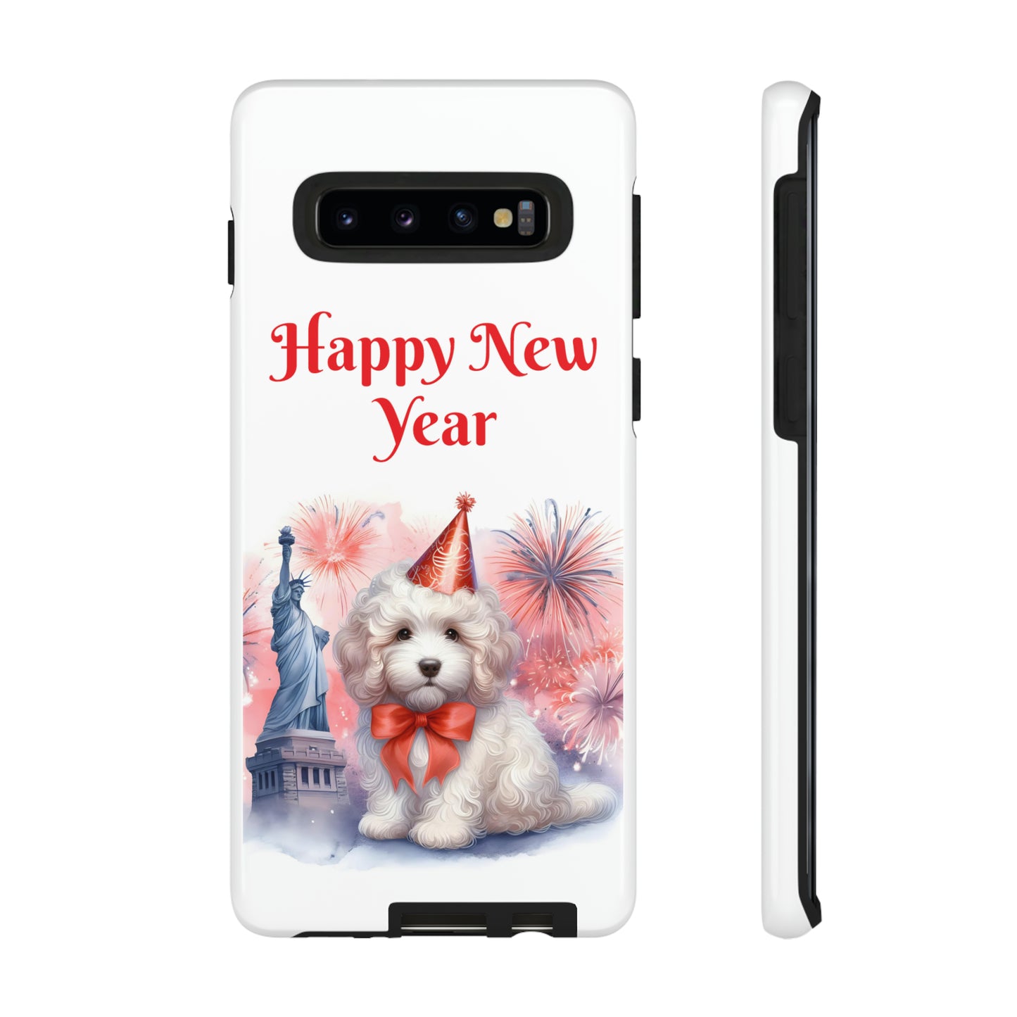 White Doodle Happy New Year - Tough Cases - Apple iPhone, Samsung Galaxy, and Google Pixel