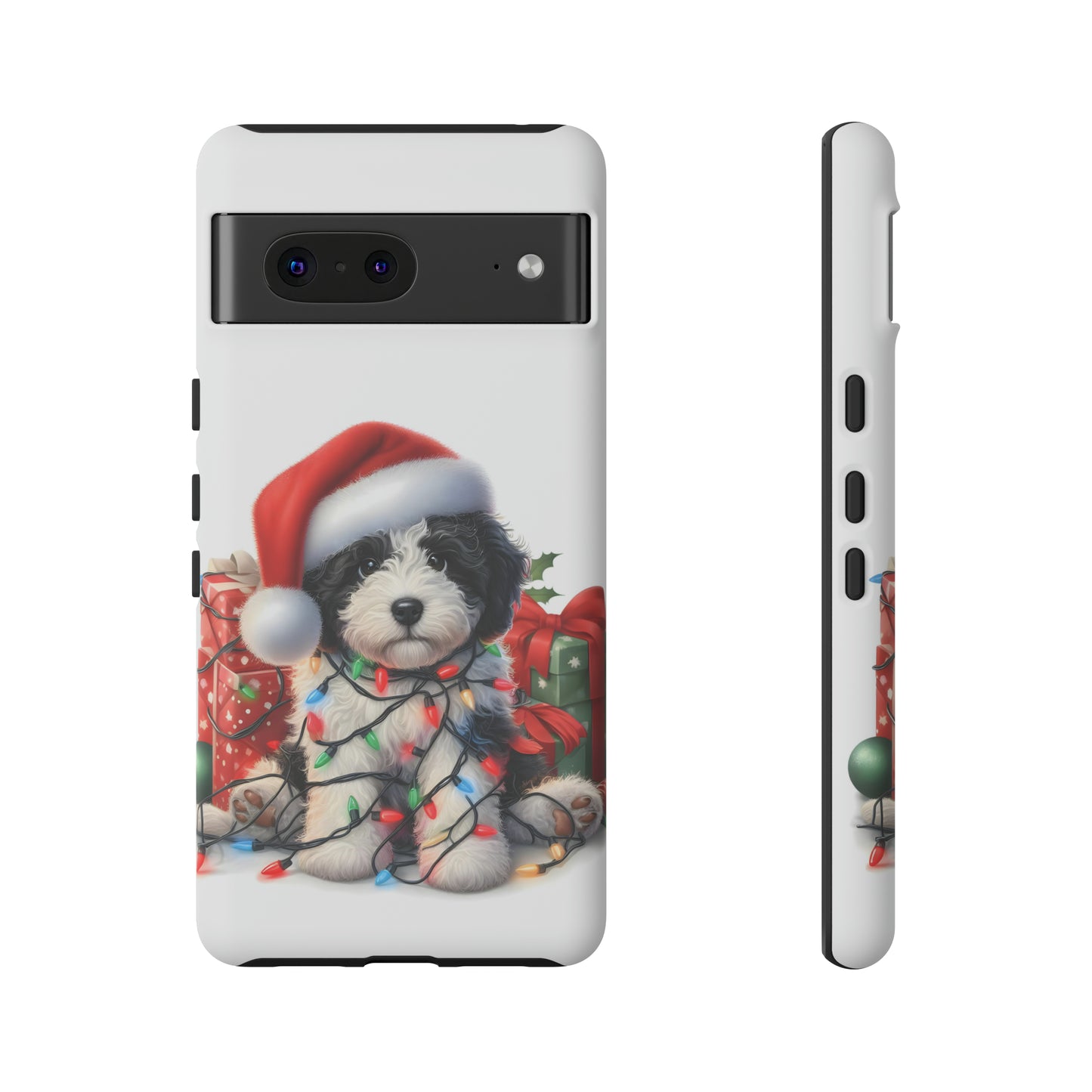 Black & White Doodle Christmas Puppy - Tough Cases for Apple iPhone, Samsung Galaxy, & Google Pixel