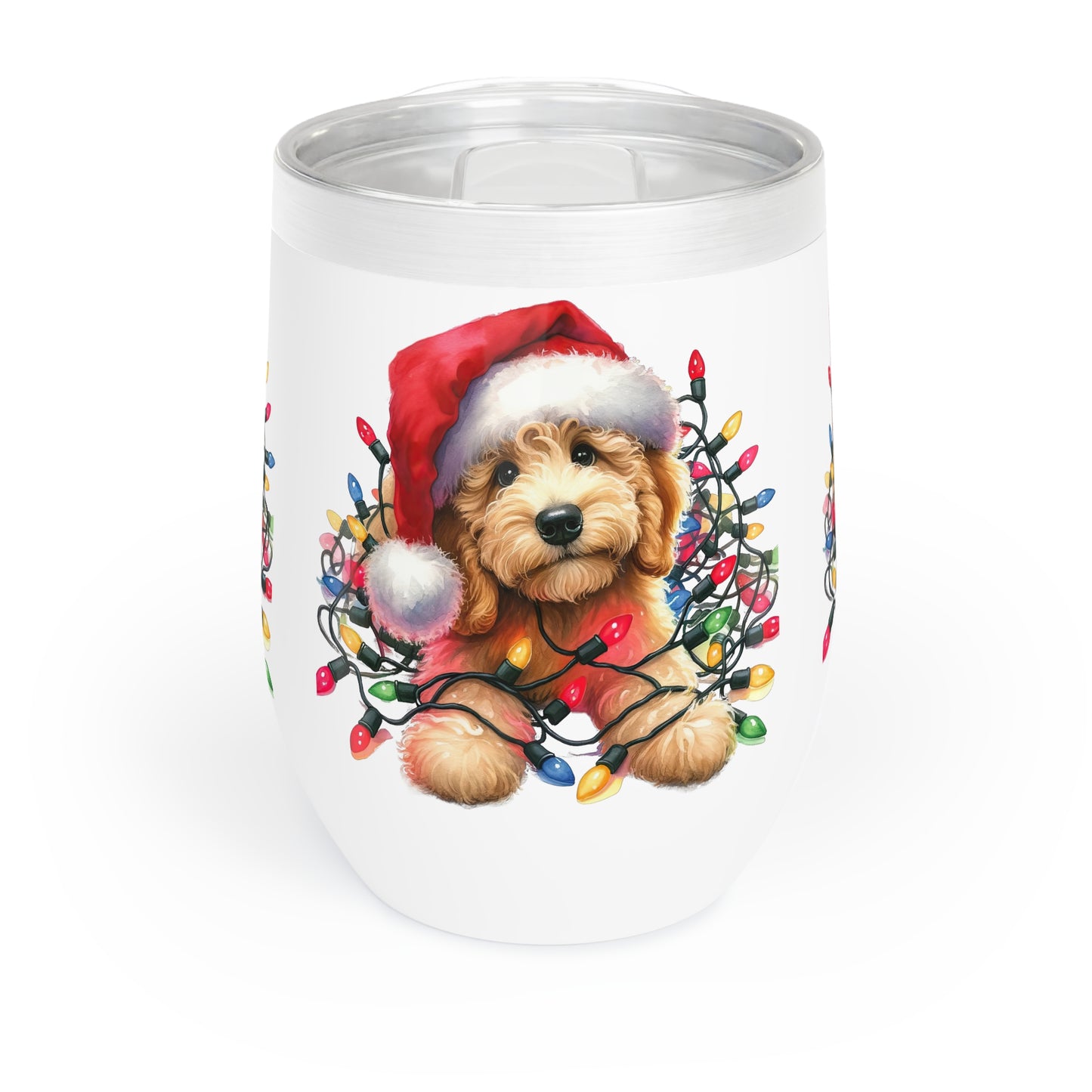 Christmas Doodle Puppy w/Lights Chill Wine Tumbler