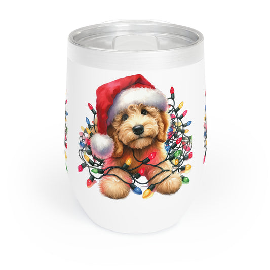 Christmas Doodle Puppy w/Lights Chill Wine Tumbler