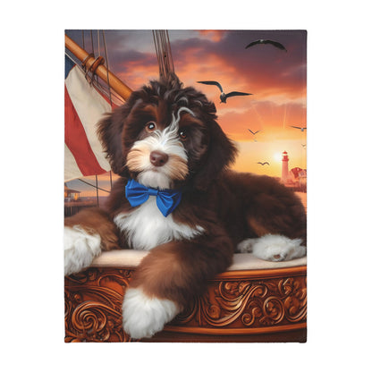 Bernedoodle on Sailboat - Velveteen MINKY Blanket (Two sided Print) - Nice!