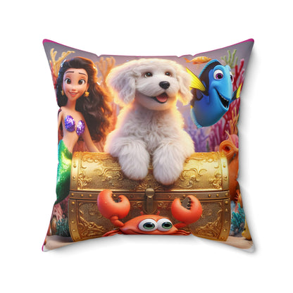 Doodle Mermaid Underwater Spun Polyester Square Pillow