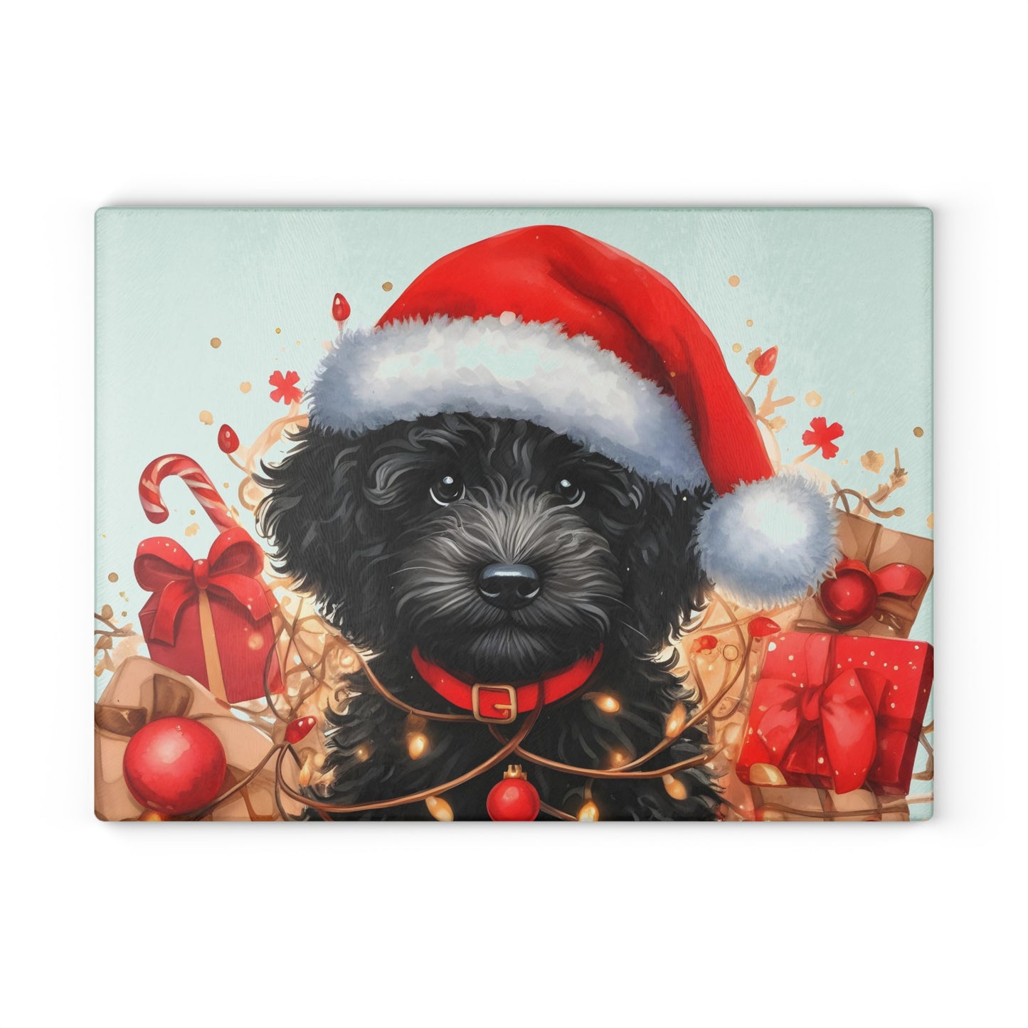 Christmas Black Doodle - Glass Cutting Board