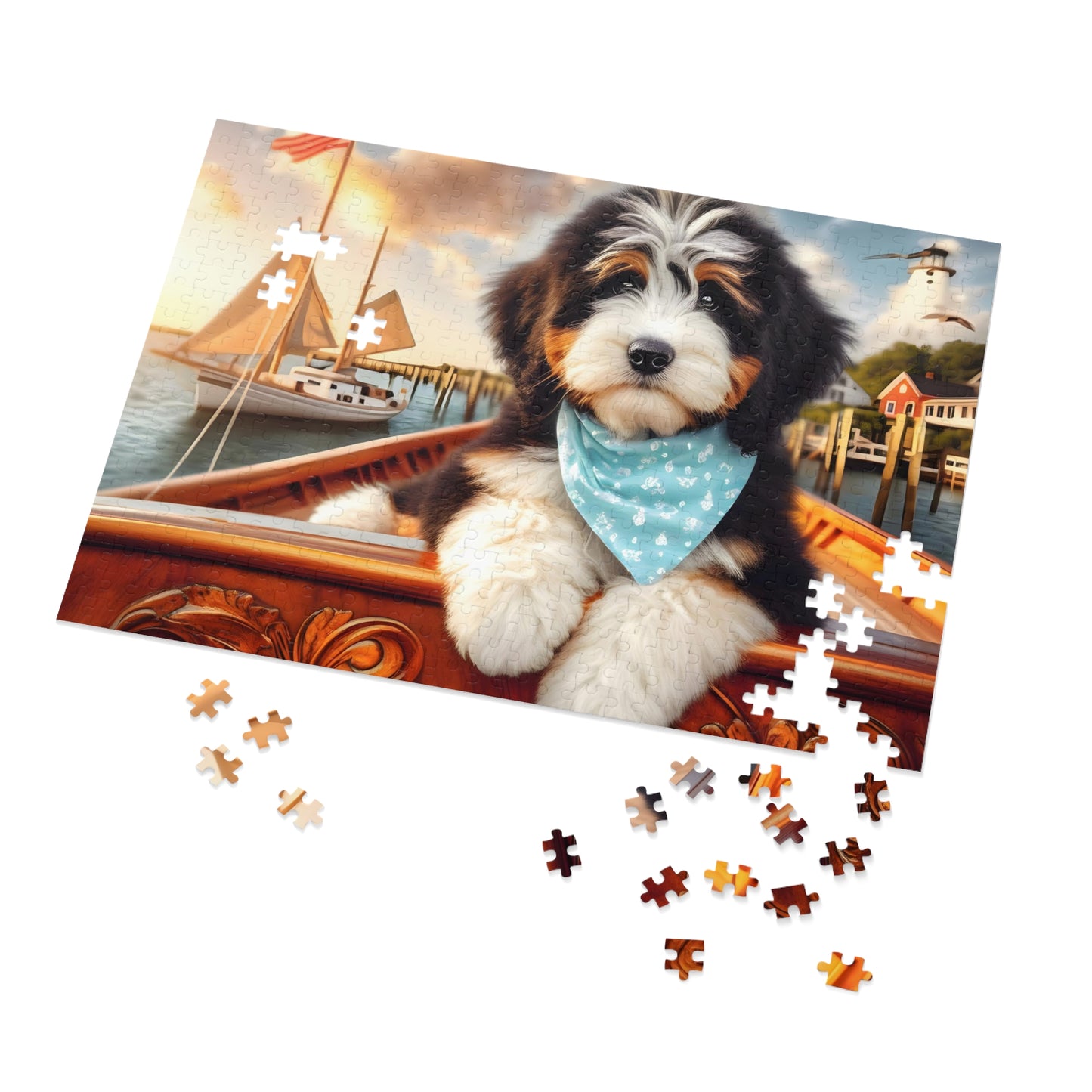 Bernedoodle on Sailboat Jigsaw Puzzle (500,1000-Piece)