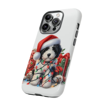 Black & White Doodle Christmas Puppy - Tough Cases for Apple iPhone, Samsung Galaxy, & Google Pixel