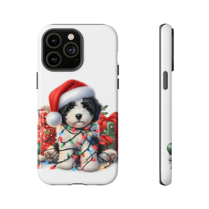 Black & White Doodle Christmas Puppy - Tough Cases for Apple iPhone, Samsung Galaxy, & Google Pixel