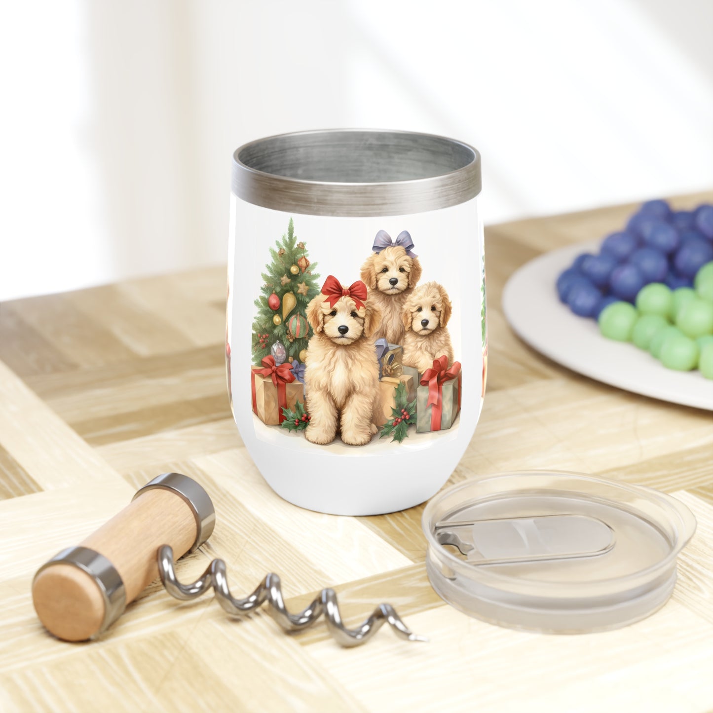 Christmas Doodle Puppies Chill Wine Tumbler