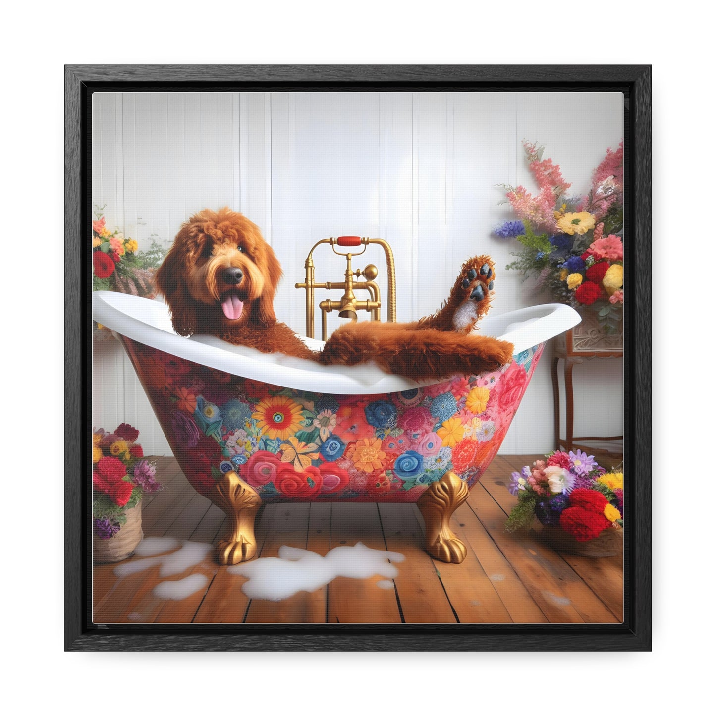 Lounging Doodle Antique Tub Gallery Canvas Picture - Wooden Square Frame - Nice!