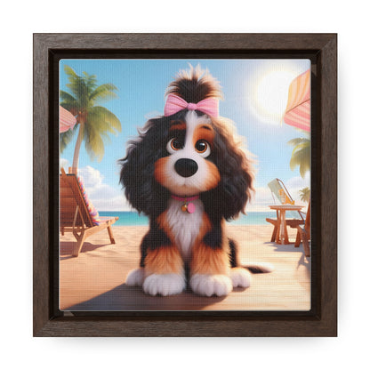 Bernedoodle Puppy, Cartoon Inspired - Wooden Gallery Canvas Picture - Square Frame - Nice!