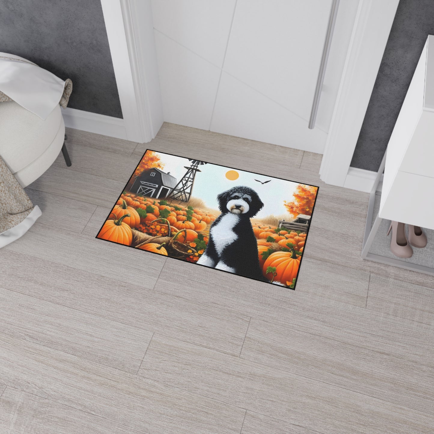 Black & White Fall Doodle Heavy Duty Floor Mat