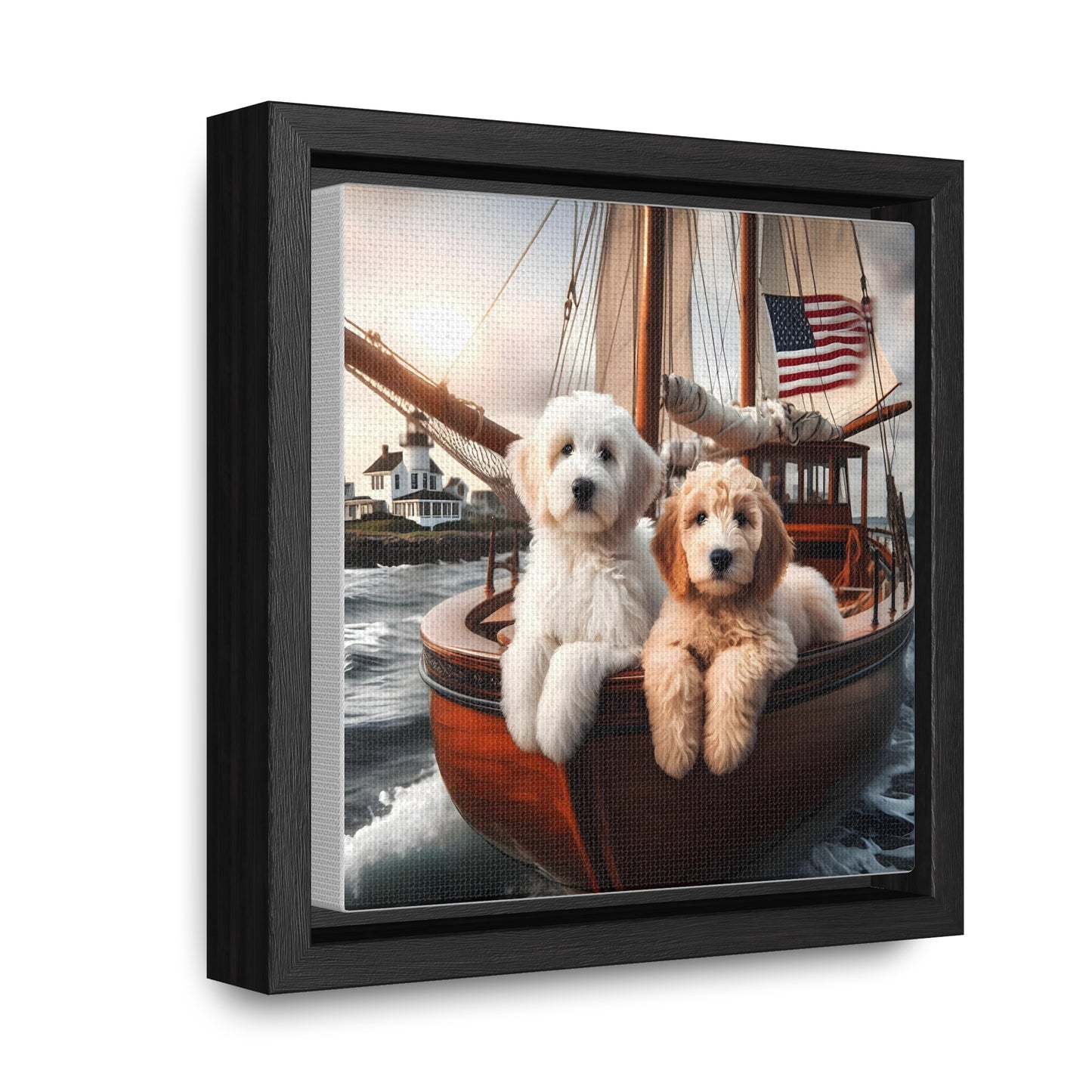 Doodles on Vintage Sailboat - Wooden Gallery Canvas Picture - Square Frame - Nice!