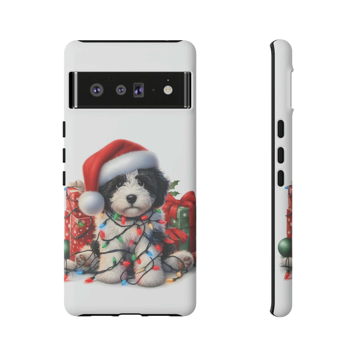 Black & White Doodle Christmas Puppy - Tough Cases for Apple iPhone, Samsung Galaxy, & Google Pixel