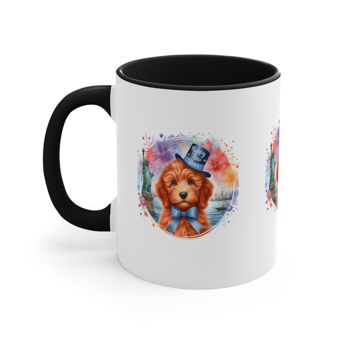 Apricot Doodle Happy New Year - Accent Coffee Mug, 11oz