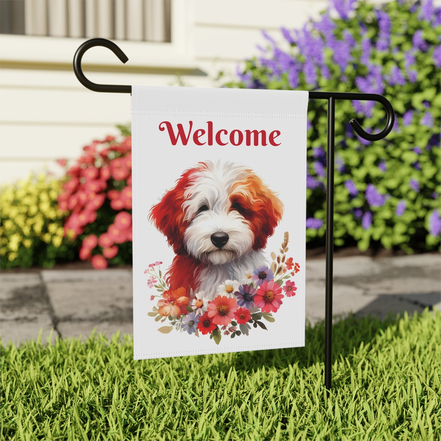 Red & White Doodle Garden & House Banner