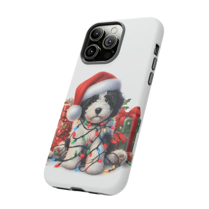 Black & White Doodle Christmas Puppy - Tough Cases for Apple iPhone, Samsung Galaxy, & Google Pixel