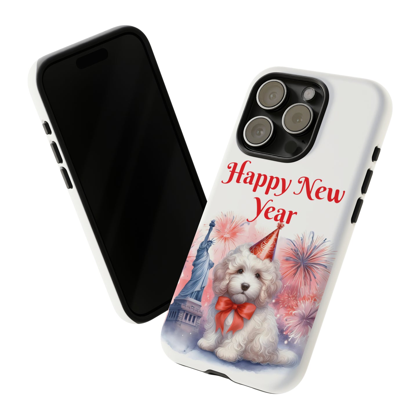 White Doodle Happy New Year - Tough Cases - Apple iPhone, Samsung Galaxy, and Google Pixel