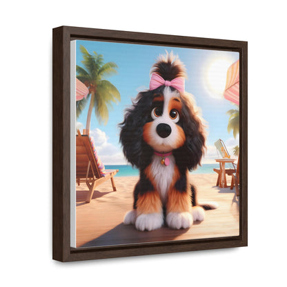 Bernedoodle Puppy, Cartoon Inspired - Wooden Gallery Canvas Picture - Square Frame - Nice!