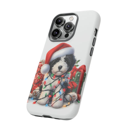 Black & White Doodle Christmas Puppy - Tough Cases for Apple iPhone, Samsung Galaxy, & Google Pixel