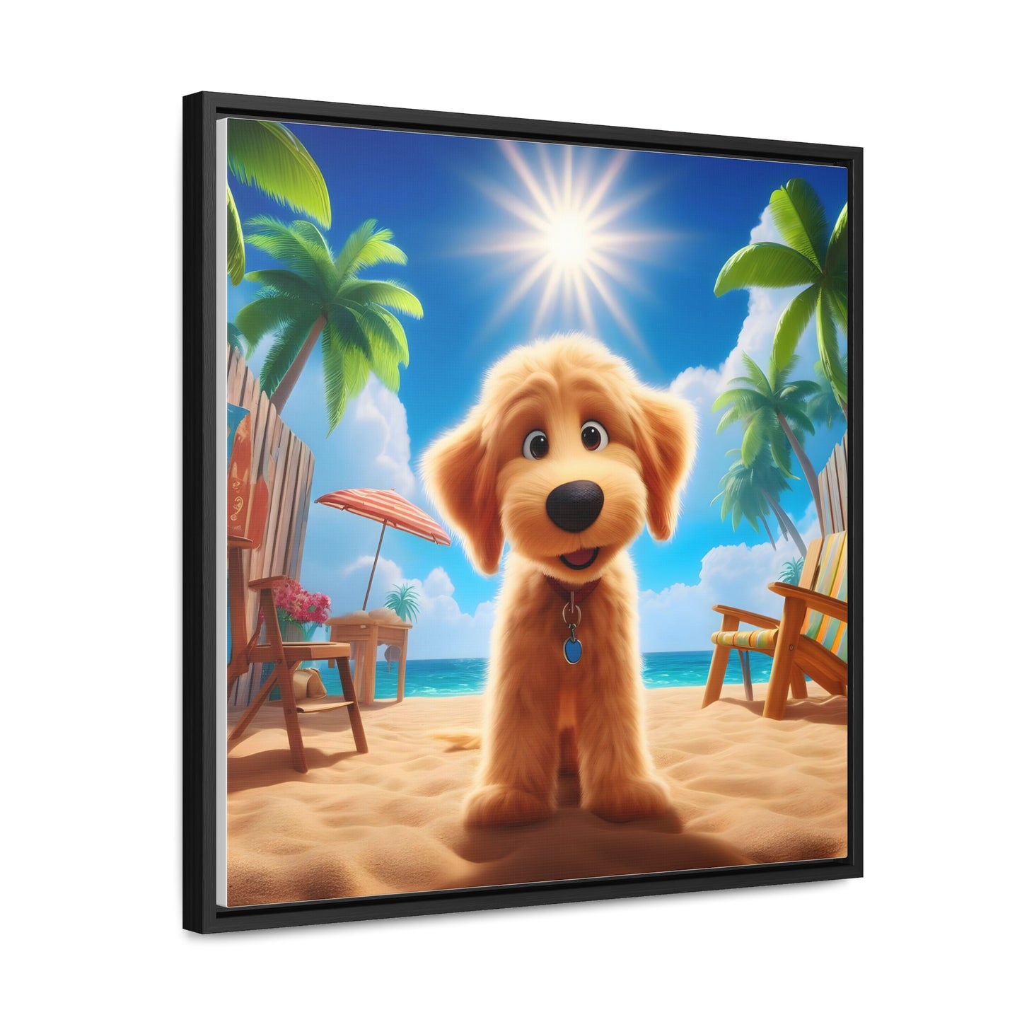 Doodle on Beach Cartoon Inspired - Wooden Gallery Canvas Picture - Square Frame - Nice!