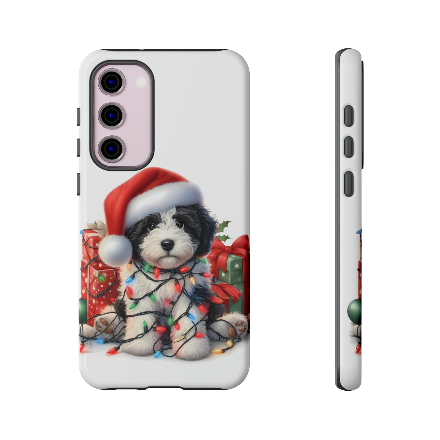 Black & White Doodle Christmas Puppy - Tough Cases for Apple iPhone, Samsung Galaxy, & Google Pixel