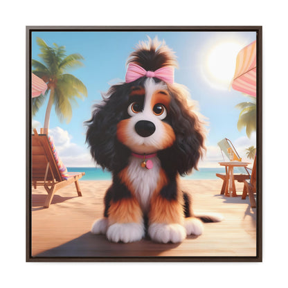 Bernedoodle Puppy, Cartoon Inspired - Wooden Gallery Canvas Picture - Square Frame - Nice!