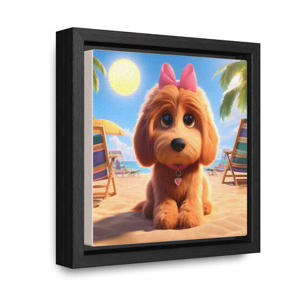 Doodle Puppy Cartoon Inspired - Wooden Gallery Canvas Picture - Square Frame - Nice!