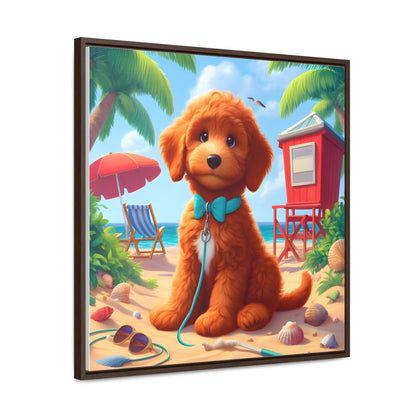 Red Doodle Puppy, Cartoon Inspired - Wooden Gallery Canvas Picture - Square Frame - Nice!