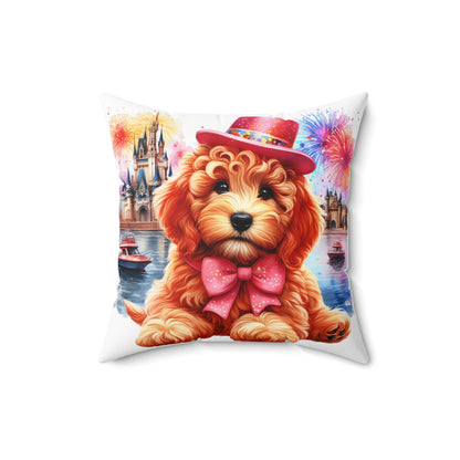 Apricot Doodle Fireworks Celebration - Spun Polyester Square Pillow