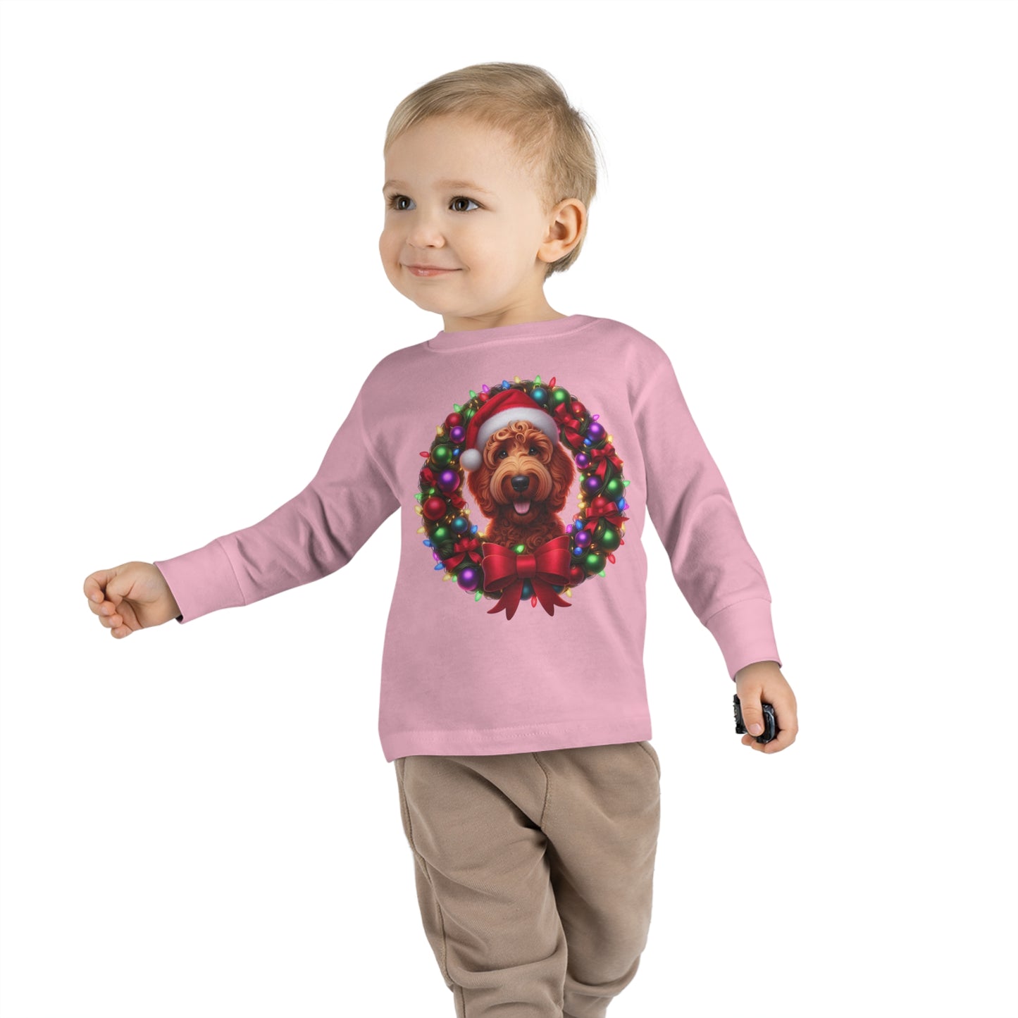 Red Doodle Christmas Wreath - Toddler Long Sleeve T Shirt