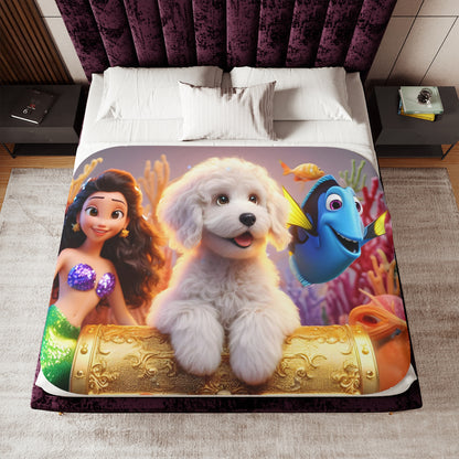 Doodle Mermaid Underwater Adorable Sherpa Blanket, Two Colors