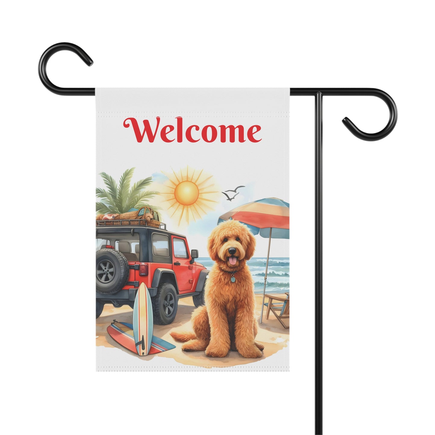 Jeep Beach Doodle Garden Flag & House Banner