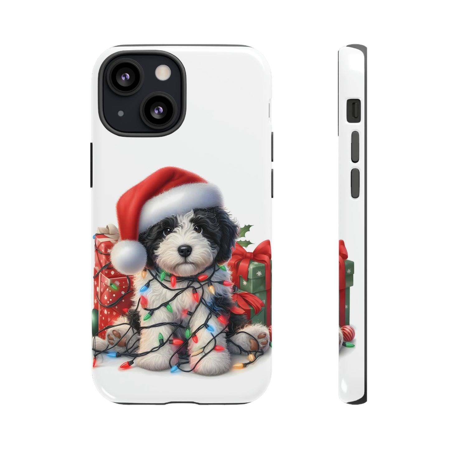 Black & White Doodle Christmas Puppy - Tough Cases for Apple iPhone, Samsung Galaxy, & Google Pixel